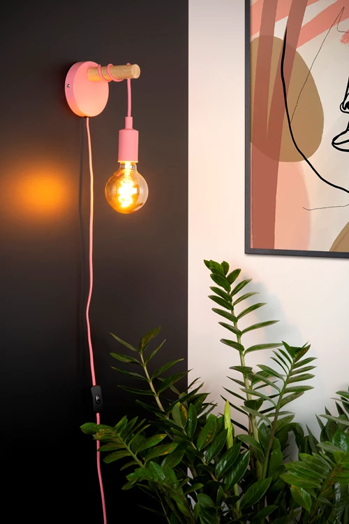 Lucide POLA - Lámpara de pared Infantil - Ø 12 cm - 1xE27 - Rosa - ambiente 1